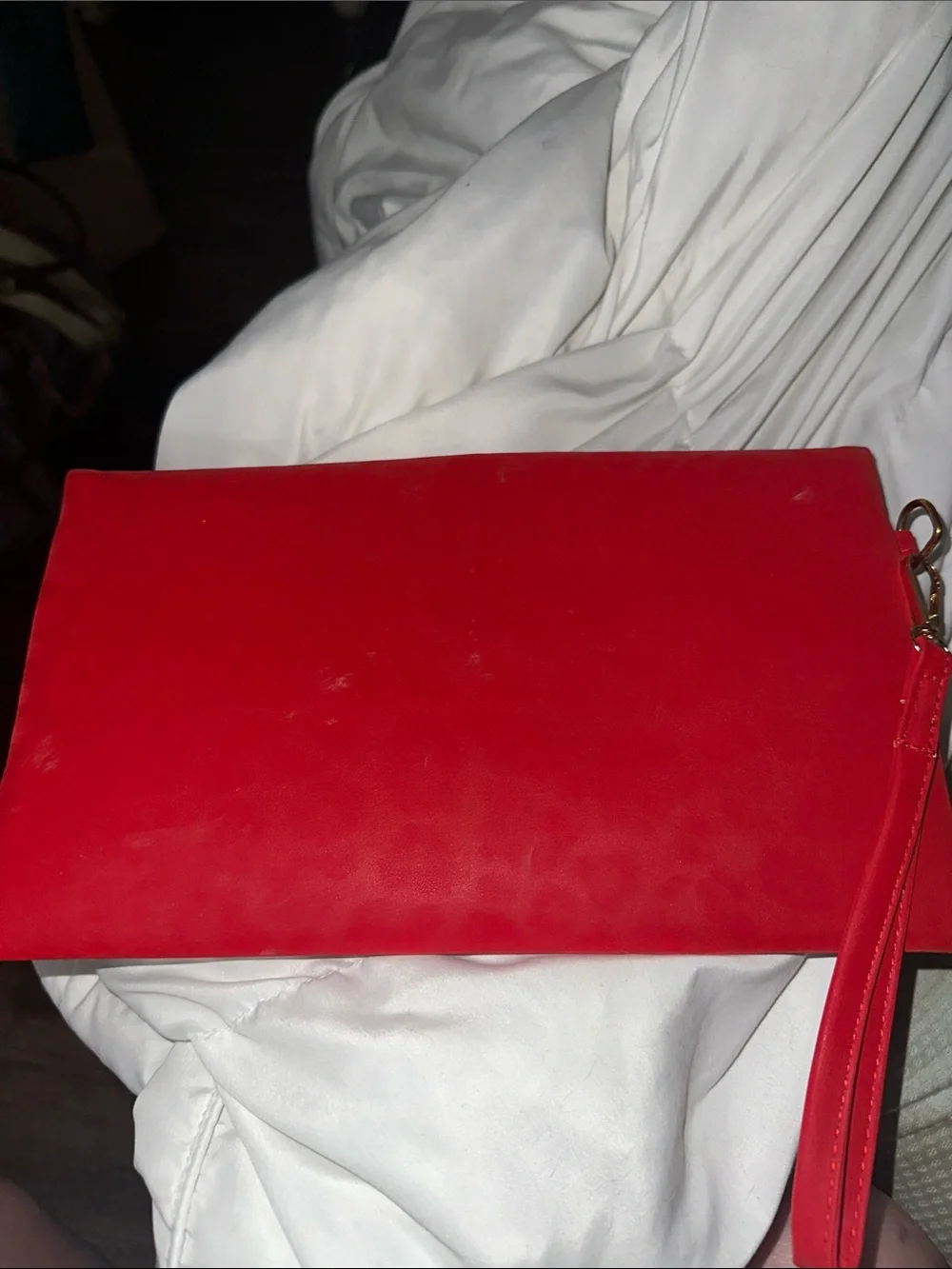 Vintage Red Satin Clutch with Square Black Accent leopard print gold acc new